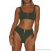 LaSuiveur Women's Two Piece Bikini Set Zipper Up Crop Top High Waist Bottom Swimsuit Army Green B07M9Y5CFG